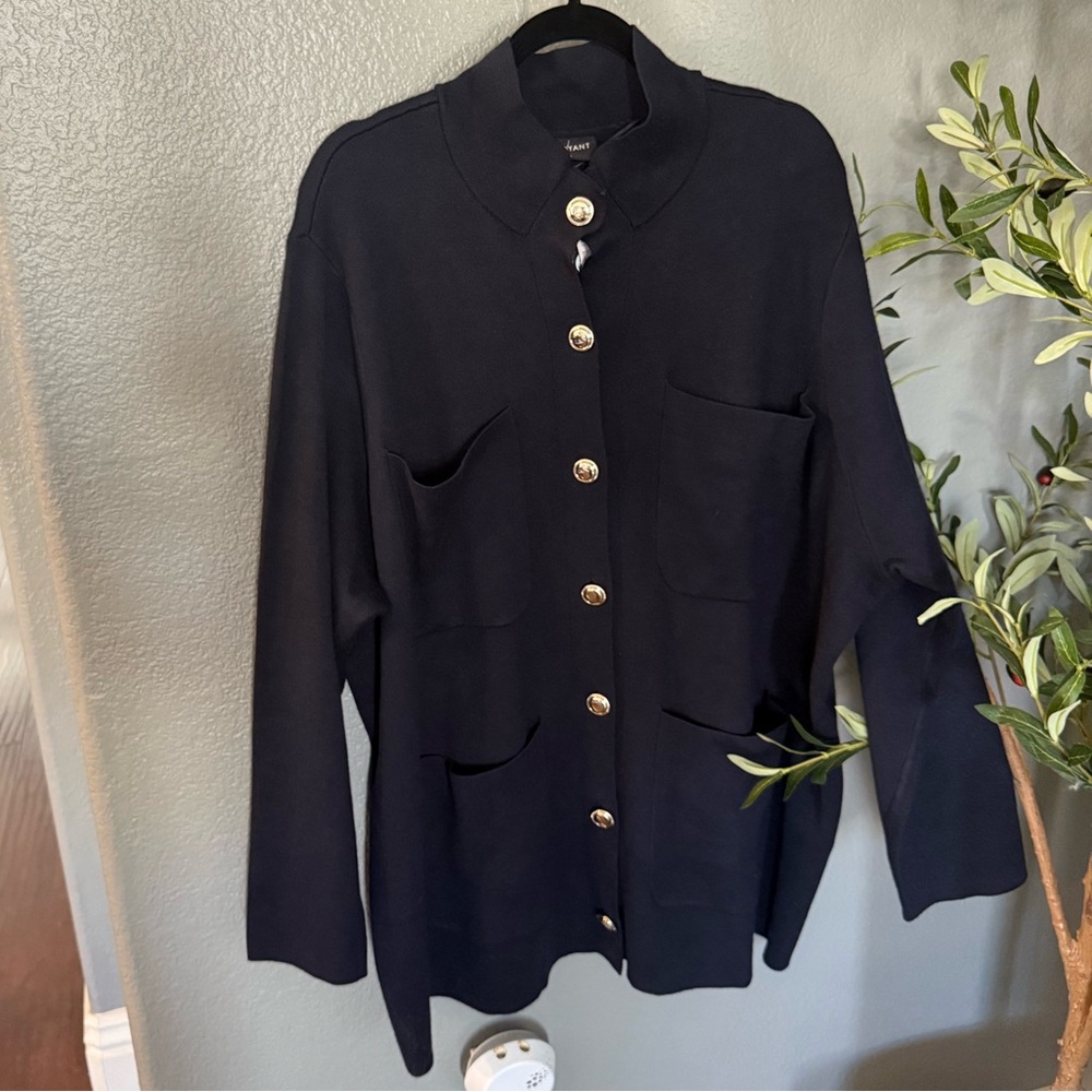 Lane Bryant Navy Button-Up Pea Coat